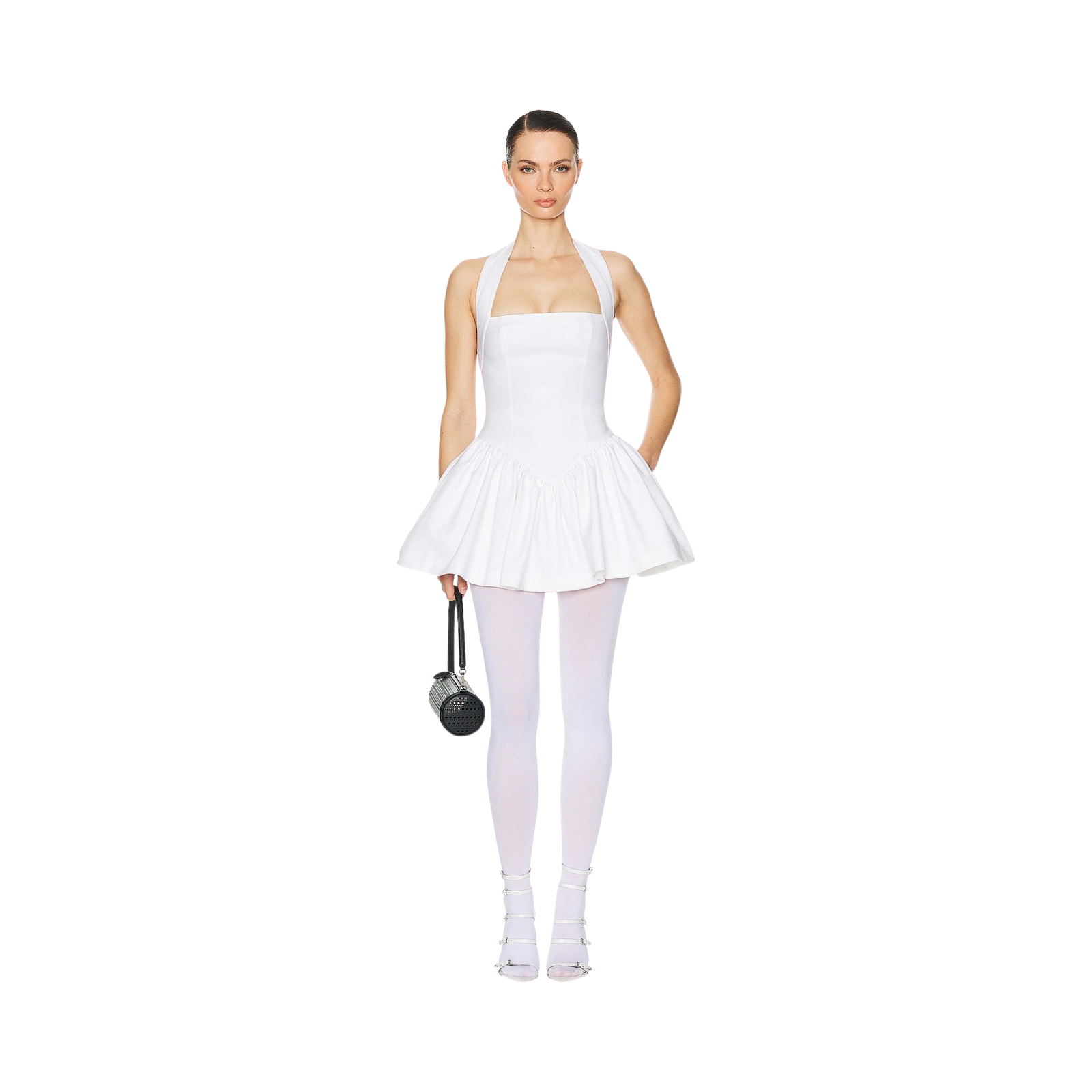 Helsa Faille Halter Mini Dress White