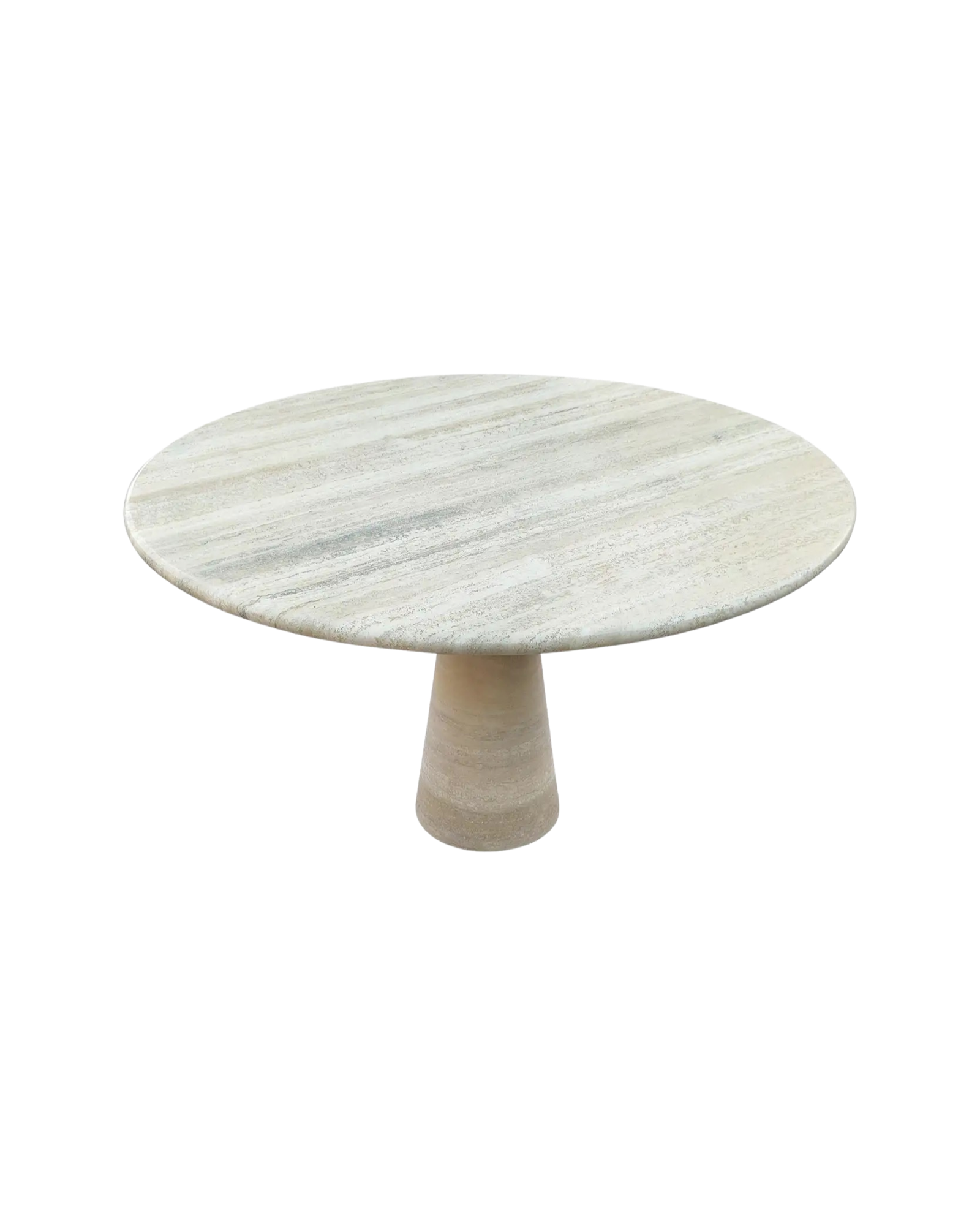 Attributed Round Travertine Pedestal Dining Table