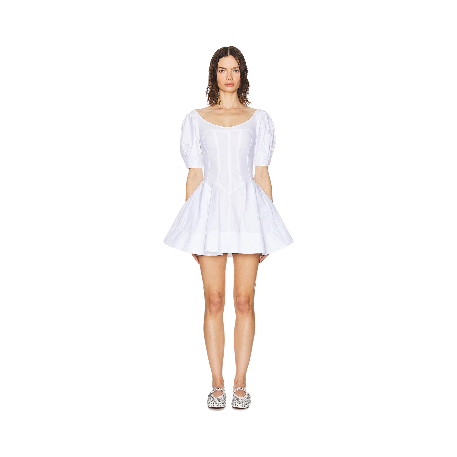 Helsa Poplin Sculptural Mini Dress White