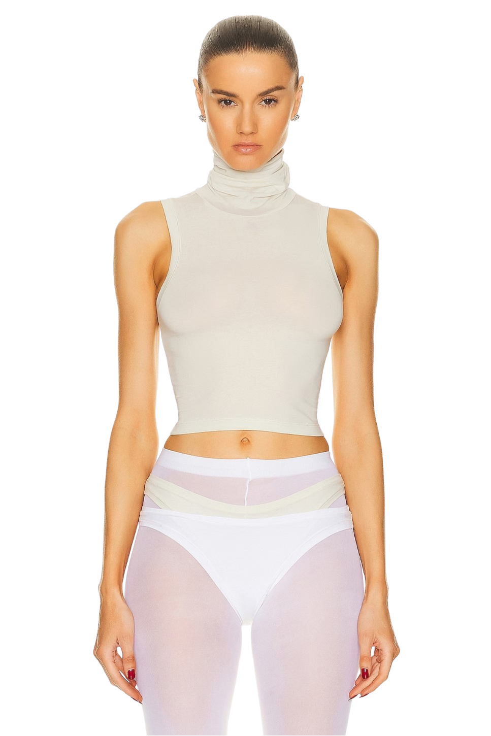 Helsa Jersey Cropped Turtleneck Tank