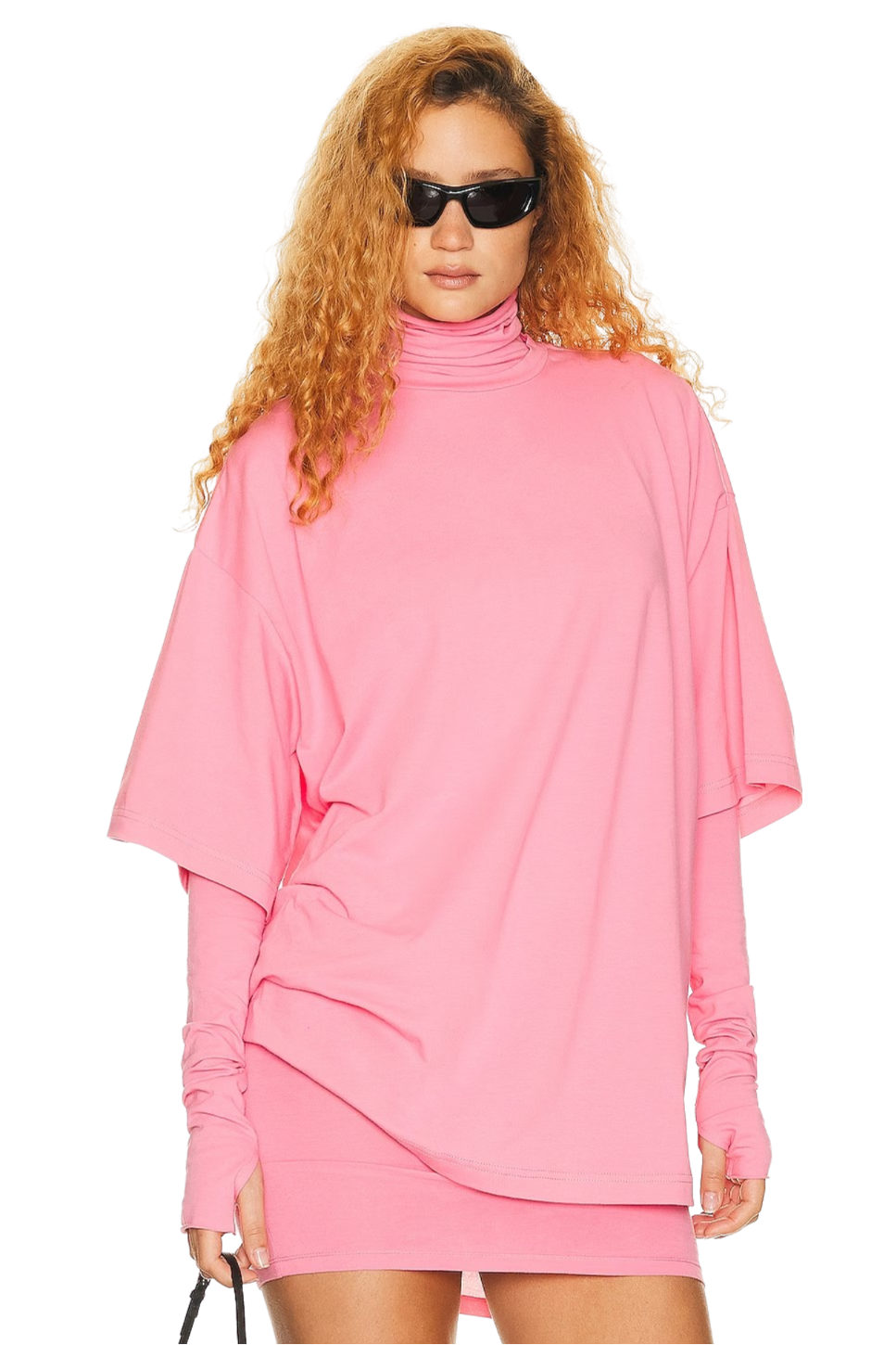 helsa jersey turtleneck dress nickiminaj in the jersey long sleeve turtleneck mini dress in black and pink