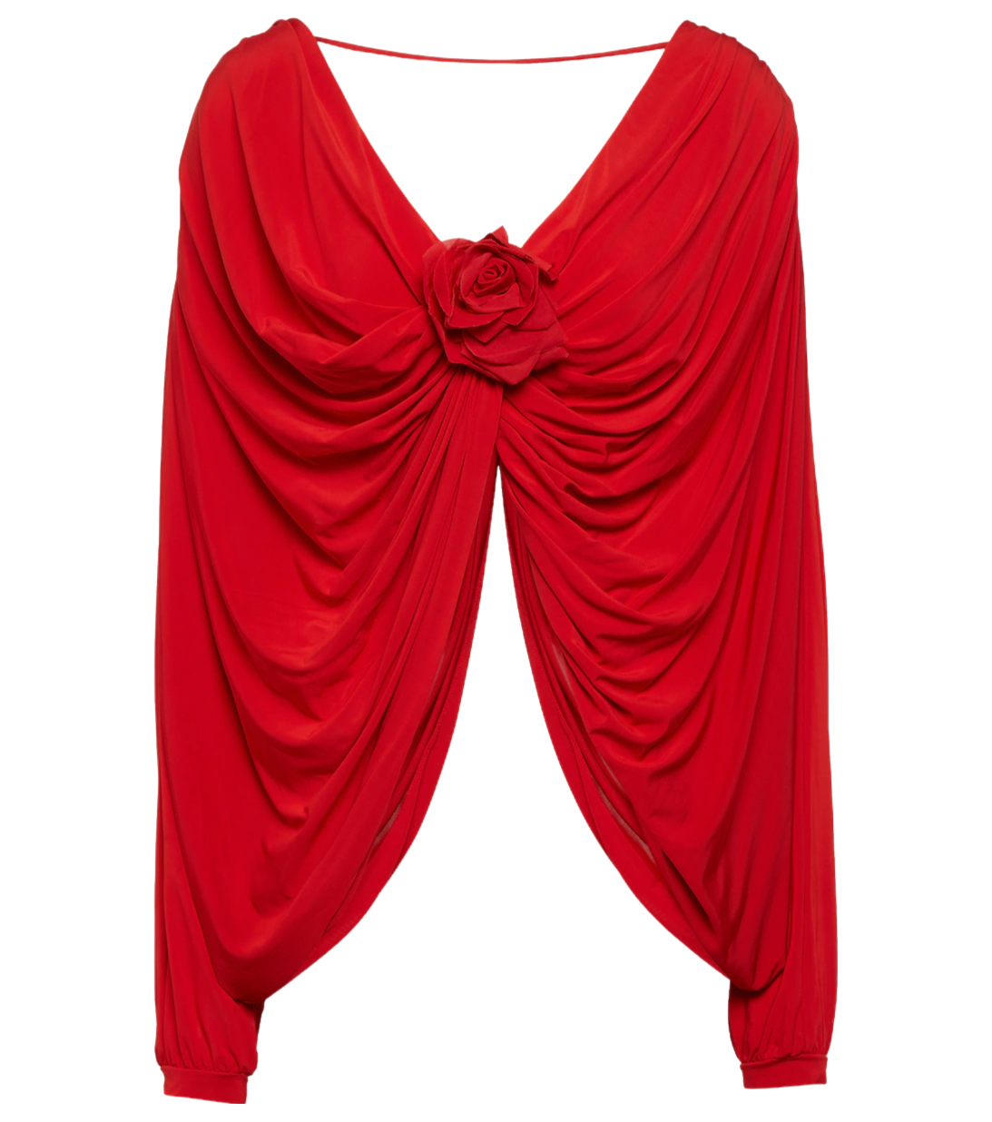Floral-appliqué draped jersey top