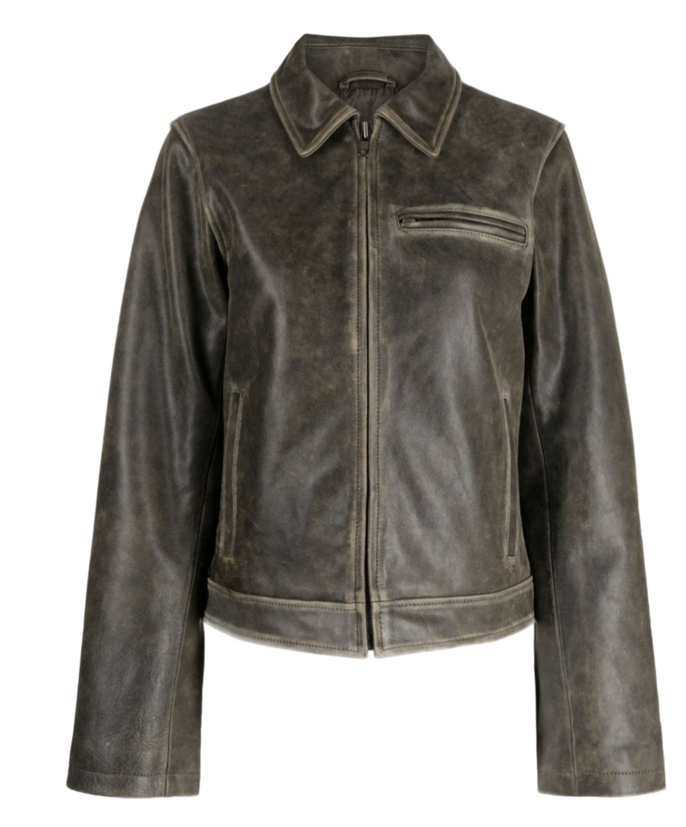 Front Zip-fastening Leather Jacket