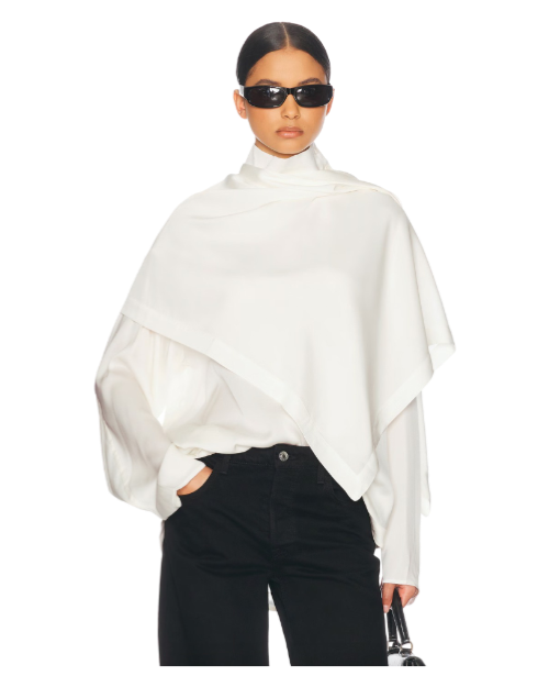 Silk Tunic With Detachable Scarf — White