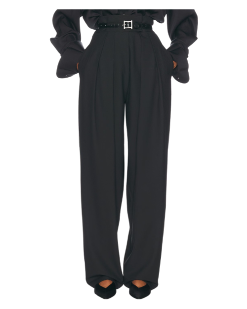 High Waist Pleated Suit Trouser — Black