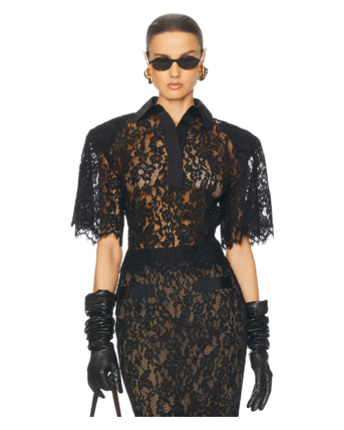 The Lace Shirt With Shoulder Pad black