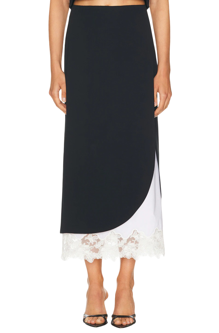 The Midi Pencil Skirt With Lace & Poplin