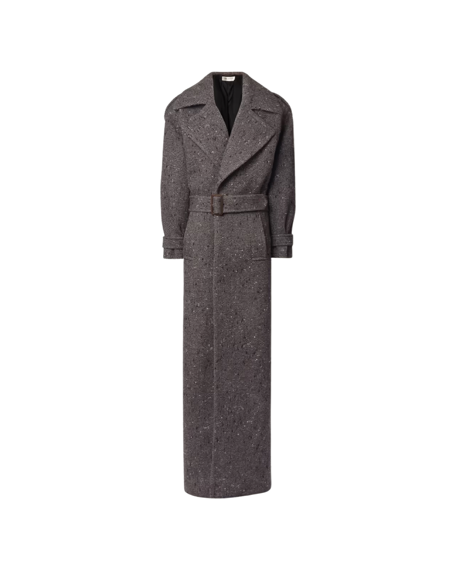 Belted herringbone wool-blend coat