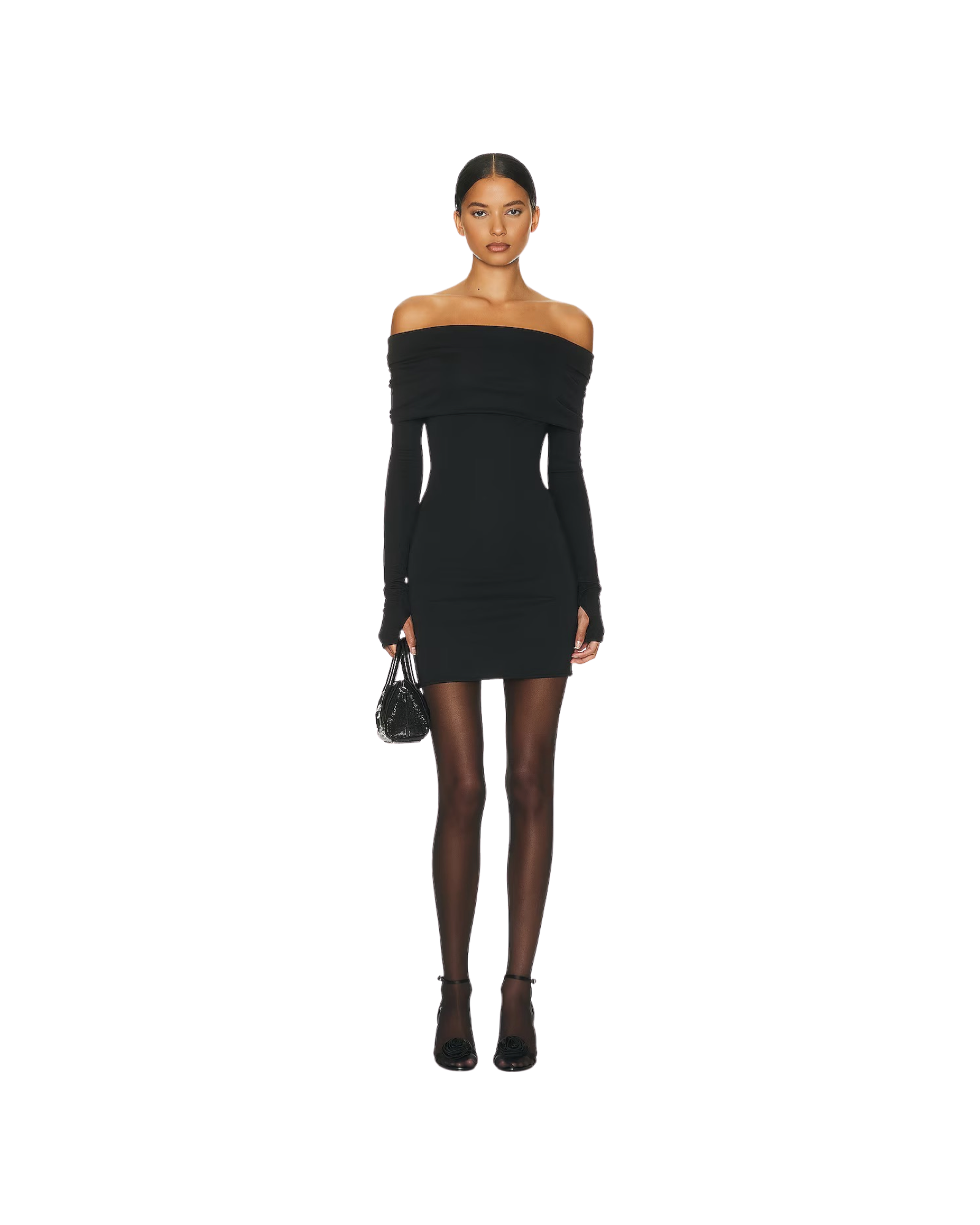 Helsa Matte Jersey Off Shoulder Mini Dress