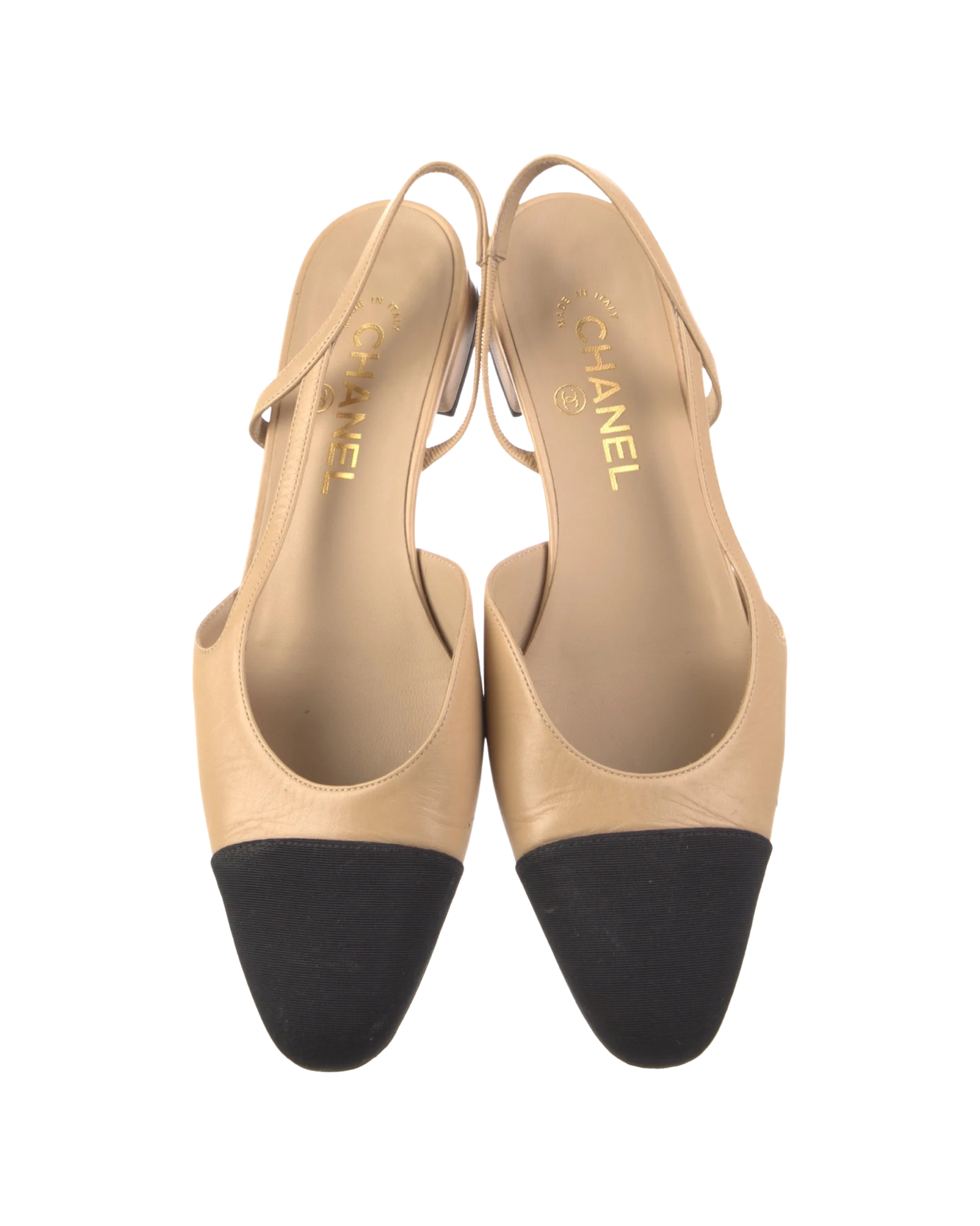 Chanel Interlocking CC Logo Leather Slingback Flats