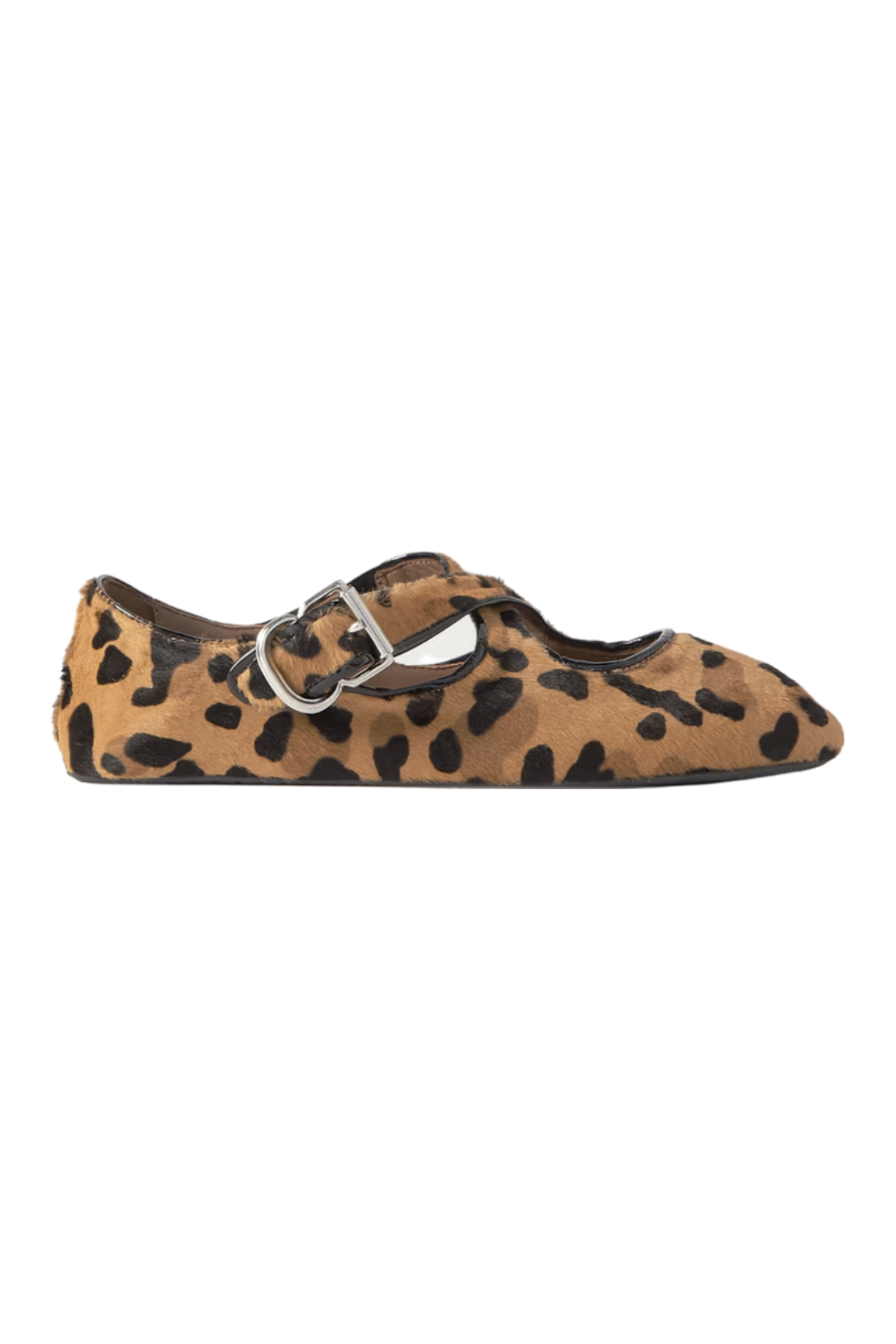 Criss Cross patent-leather trimmed leopard-print calf hair ballet flats